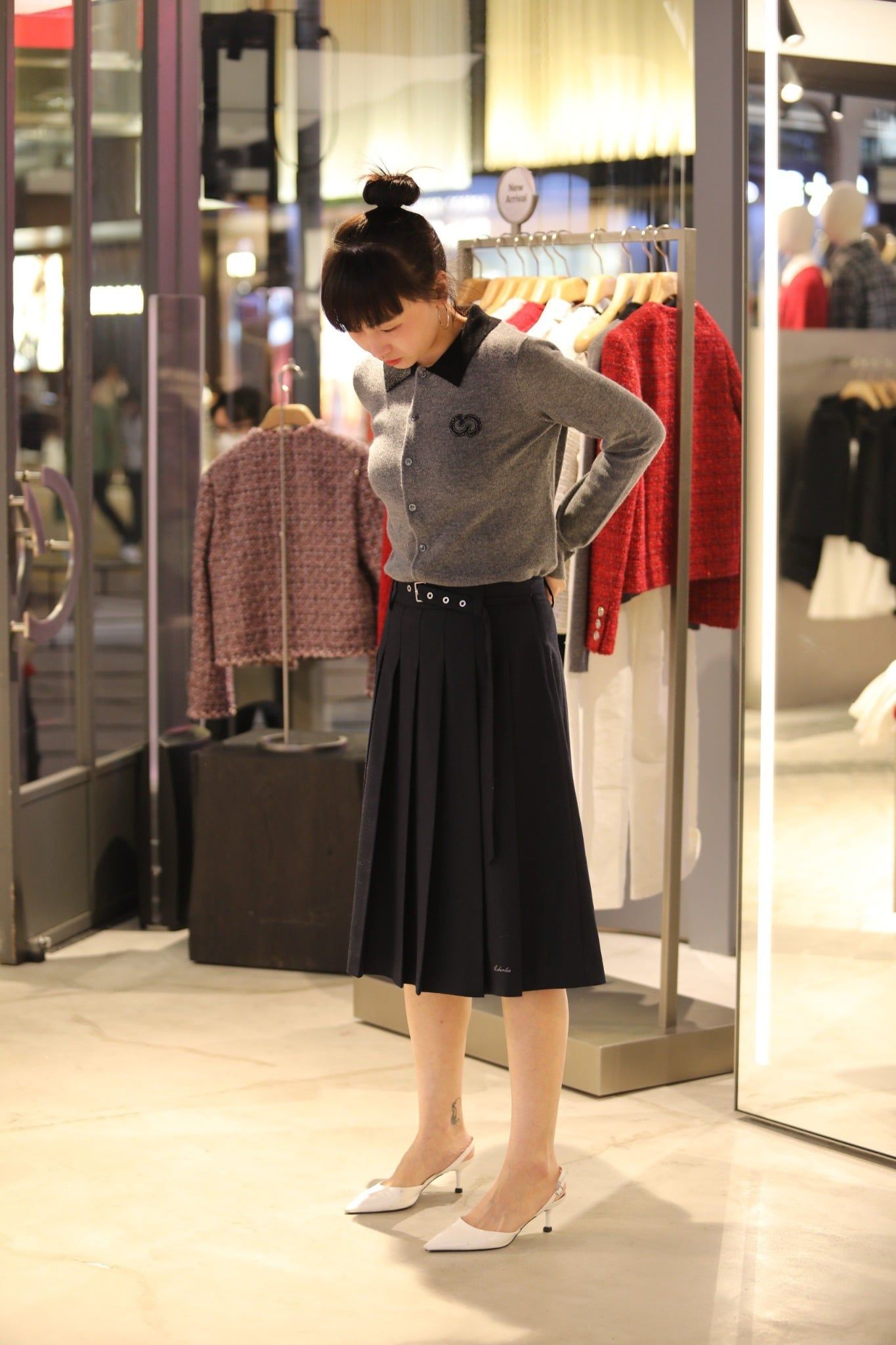  Chân váy xanh than dài đai new26 