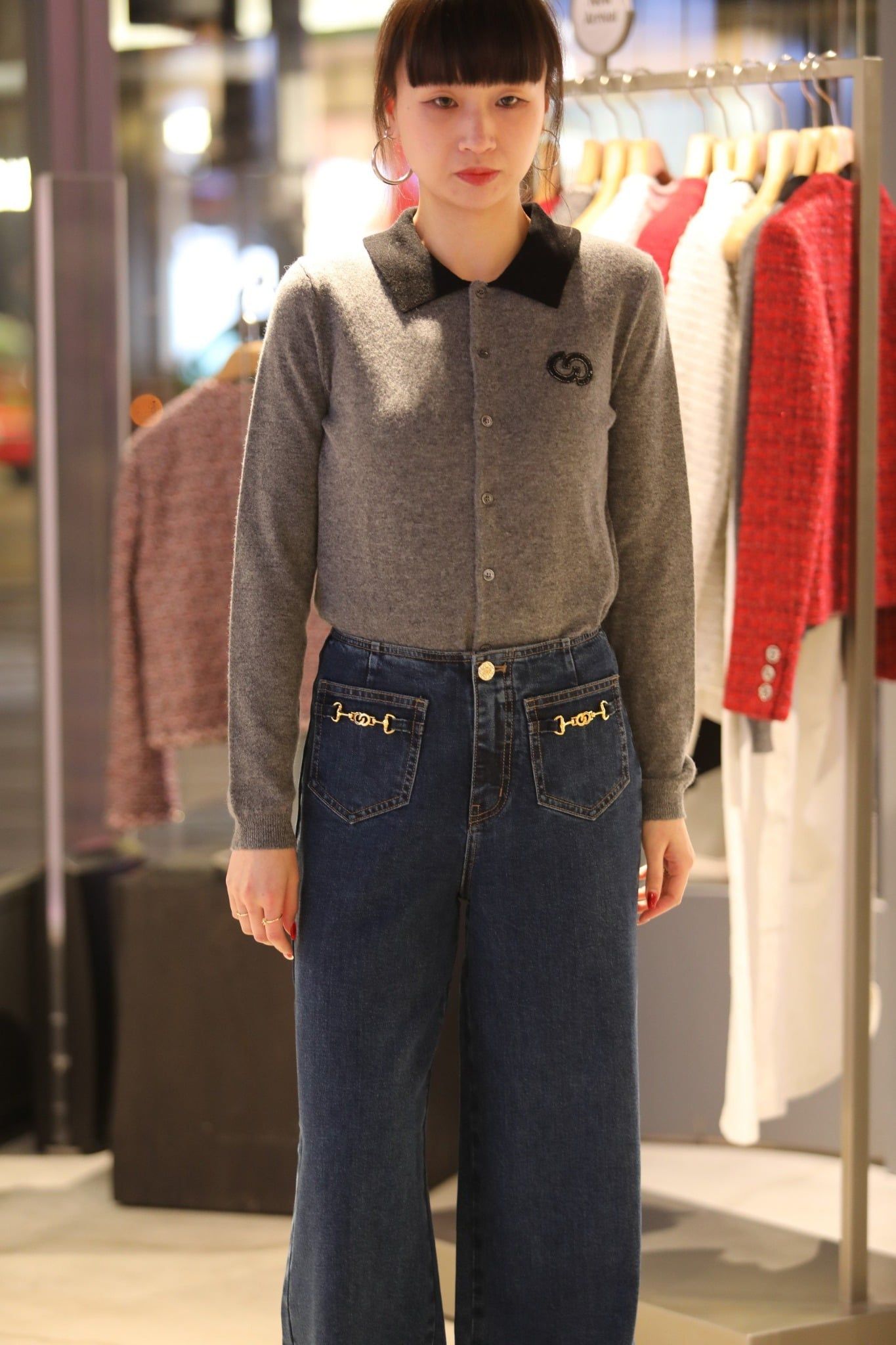  Áo CDG len xám cổ đen 