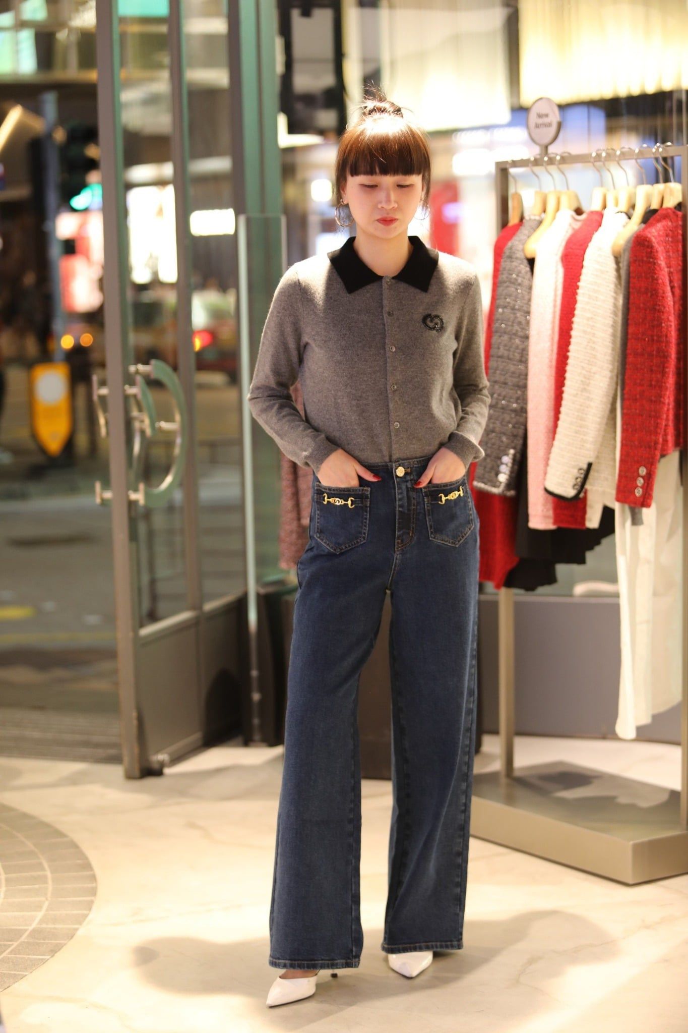  Áo CDG len xám cổ đen 