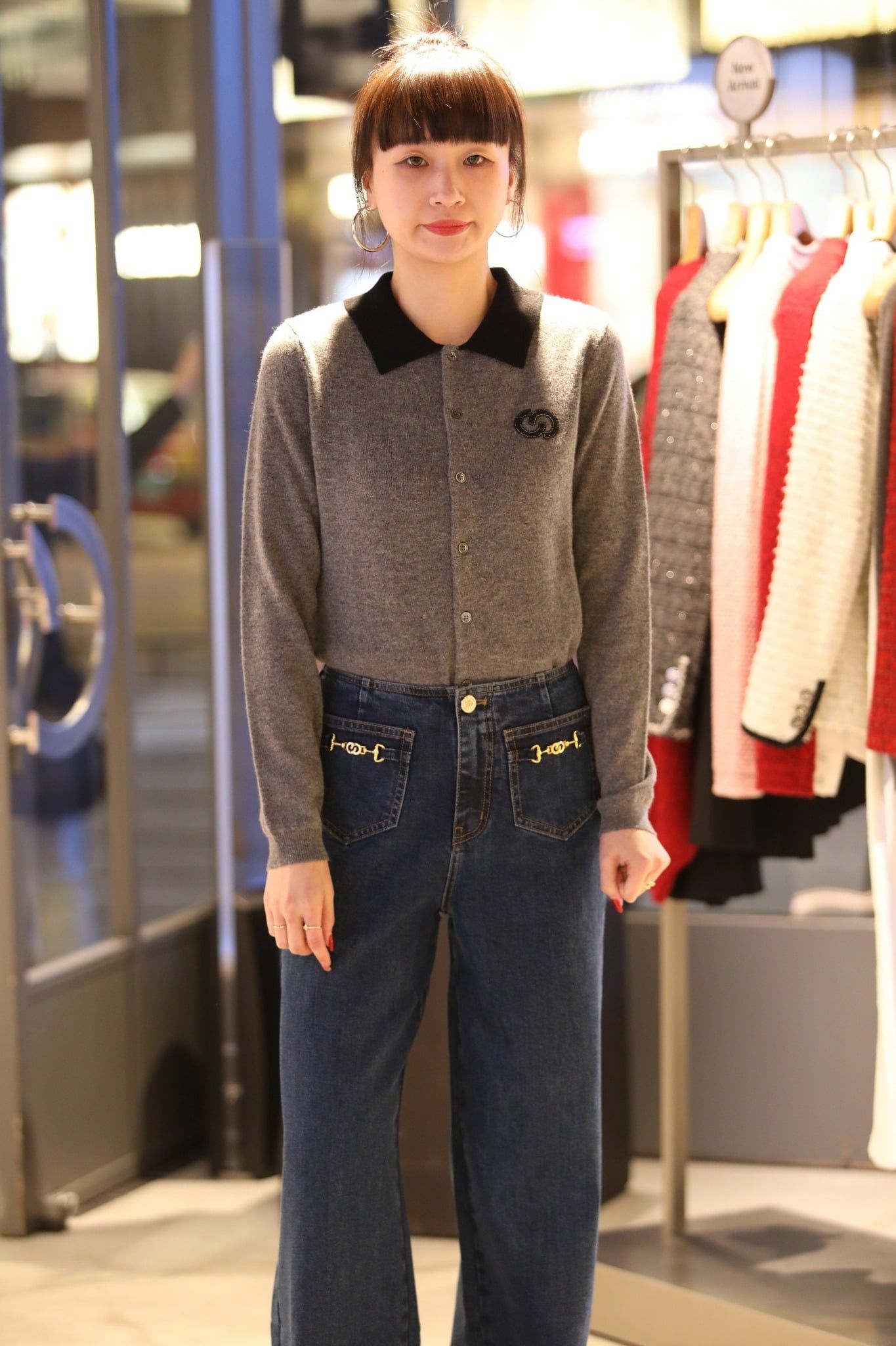  Áo CDG len xám cổ đen 