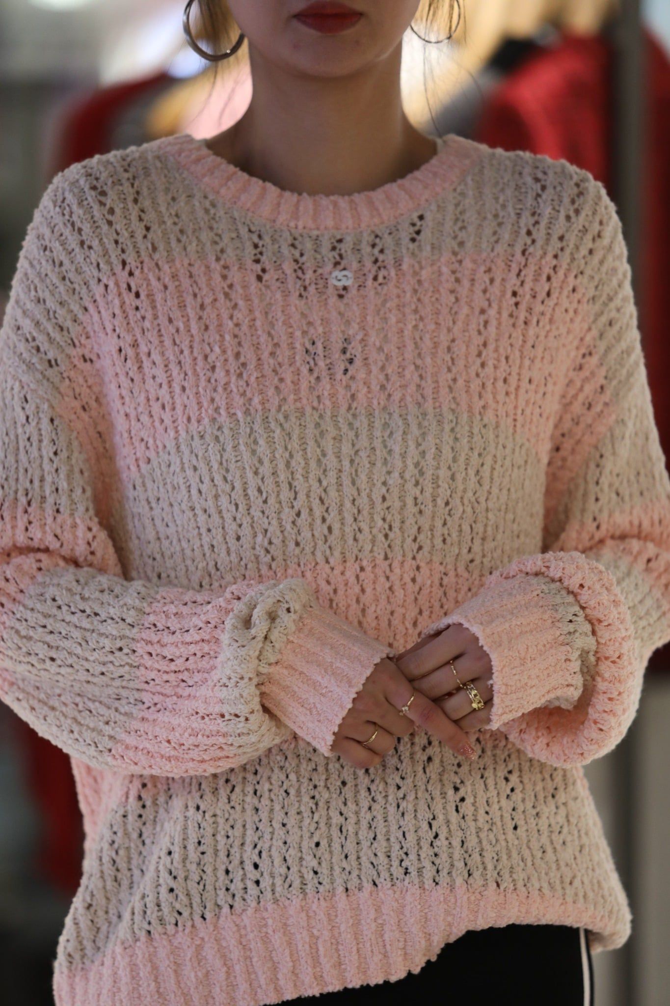  Áo len hồng kẻ ngang 