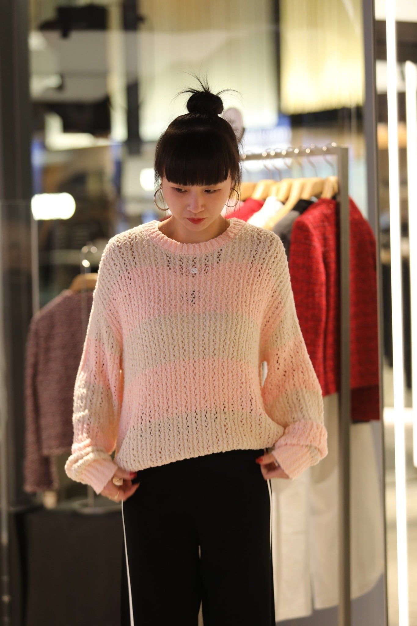  Áo len hồng kẻ ngang 