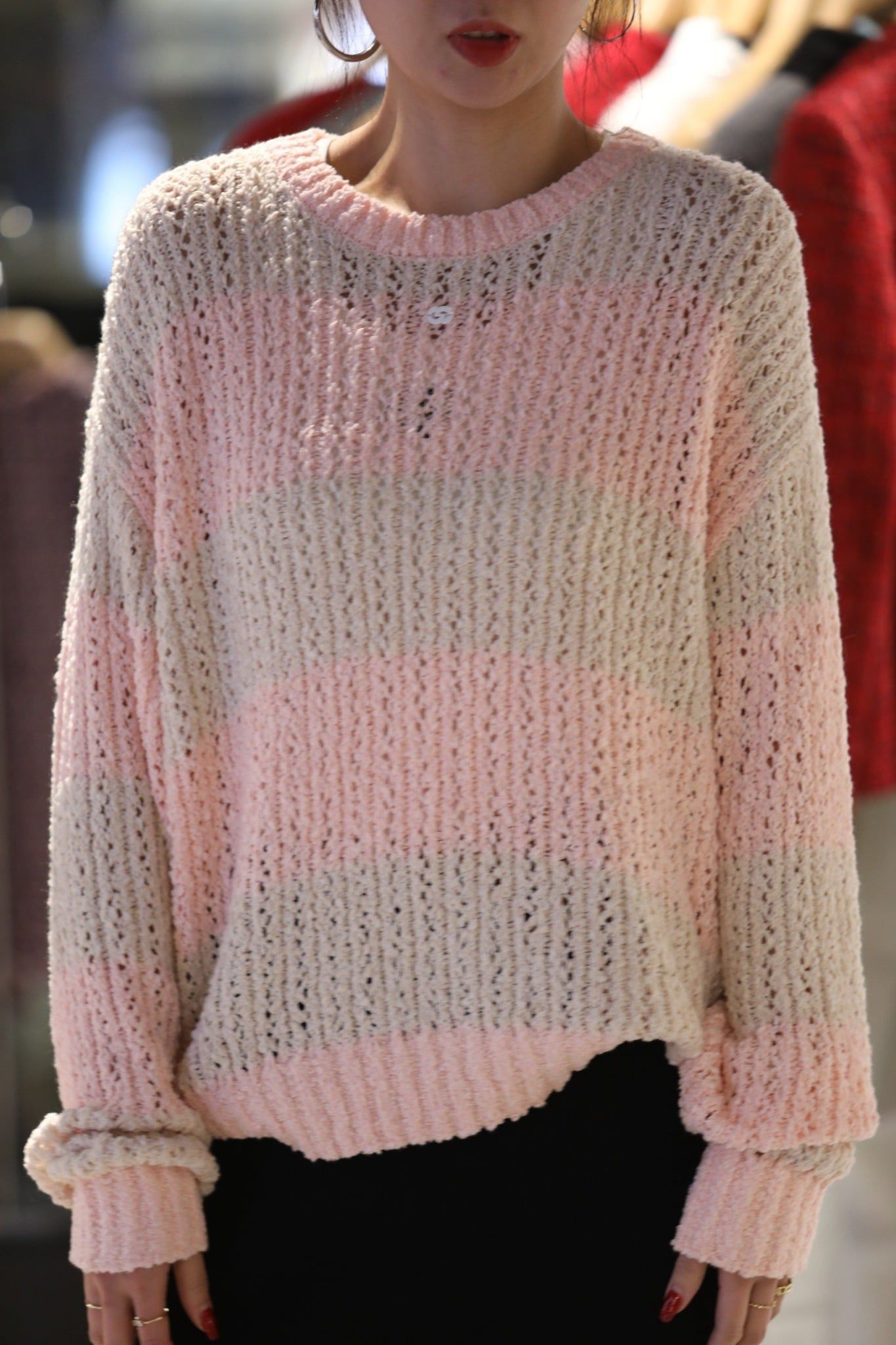  Áo len hồng kẻ ngang 