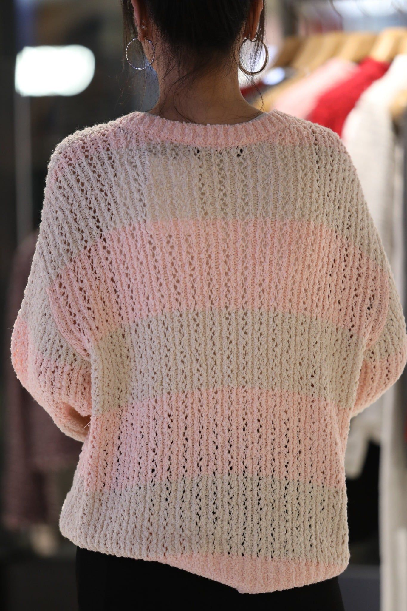  Áo len hồng kẻ ngang 