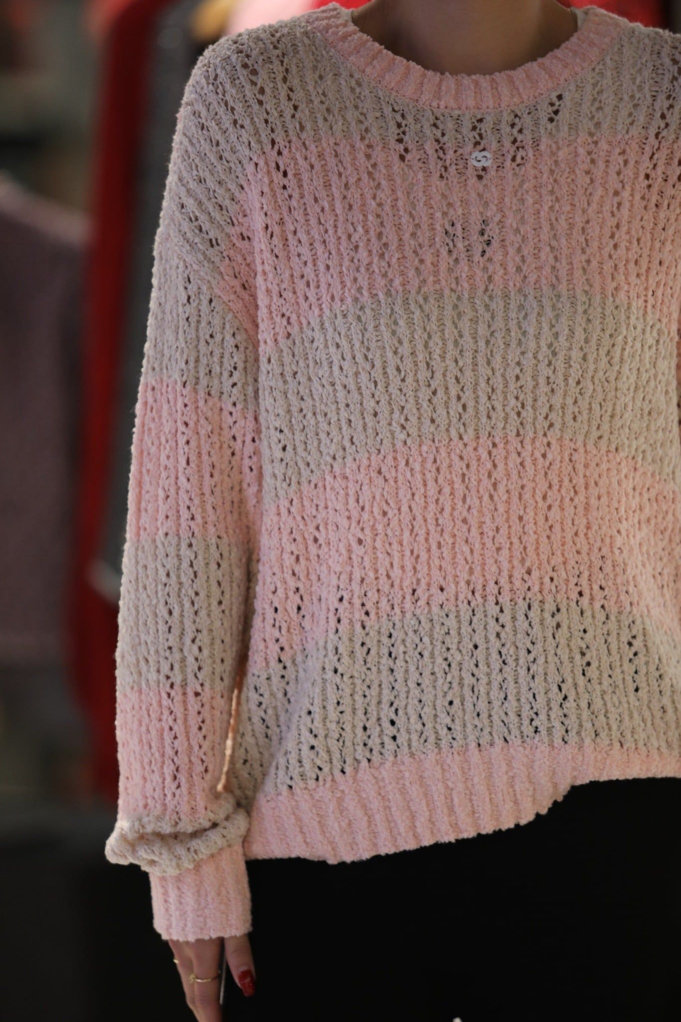  Áo len hồng kẻ ngang 