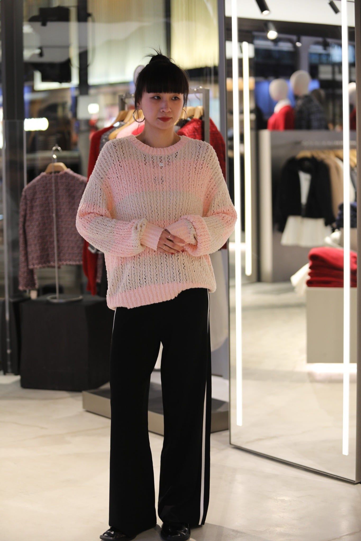  Áo len hồng kẻ ngang 