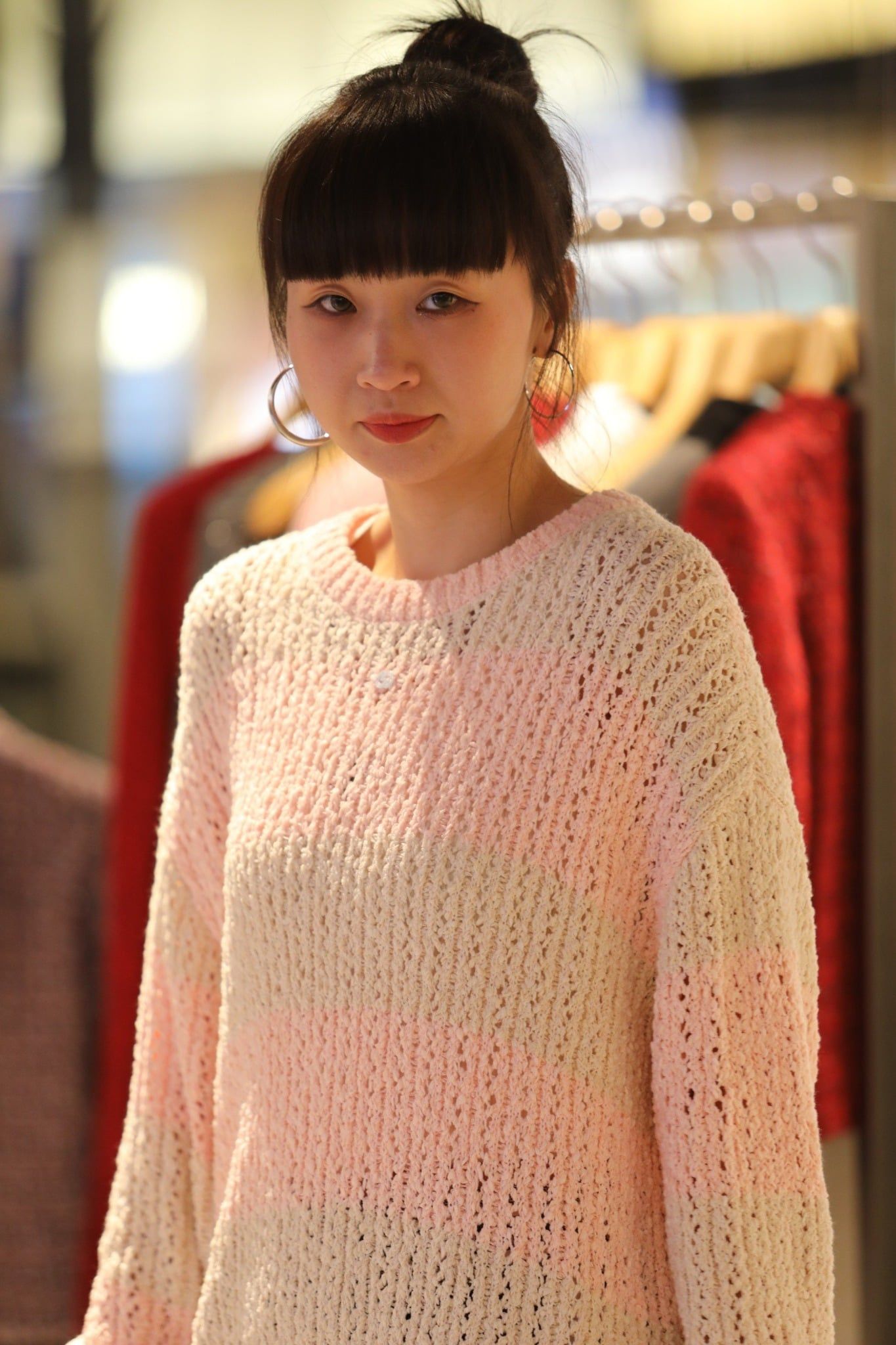  Áo len hồng kẻ ngang 