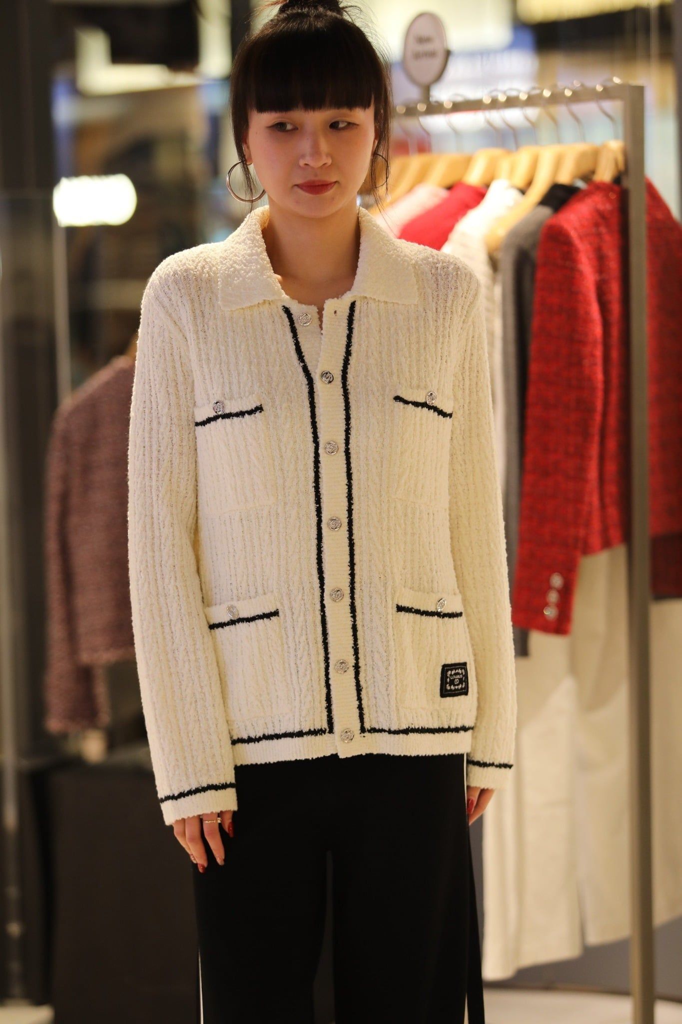  Áo CDG trắng dáng dài viền đen 