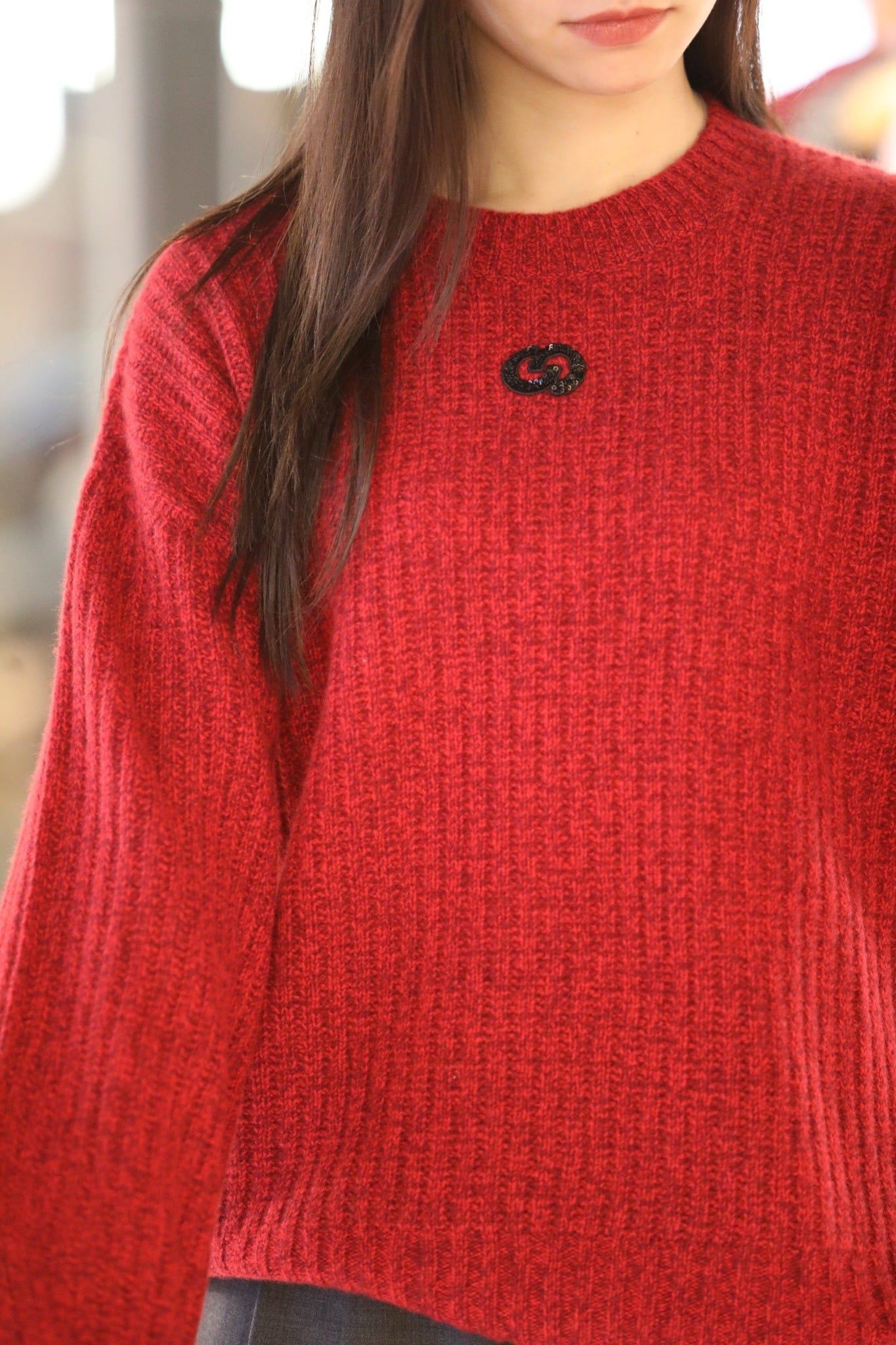 Áo Len đỏ dài tay dáng dài Cashmere logo ngực 