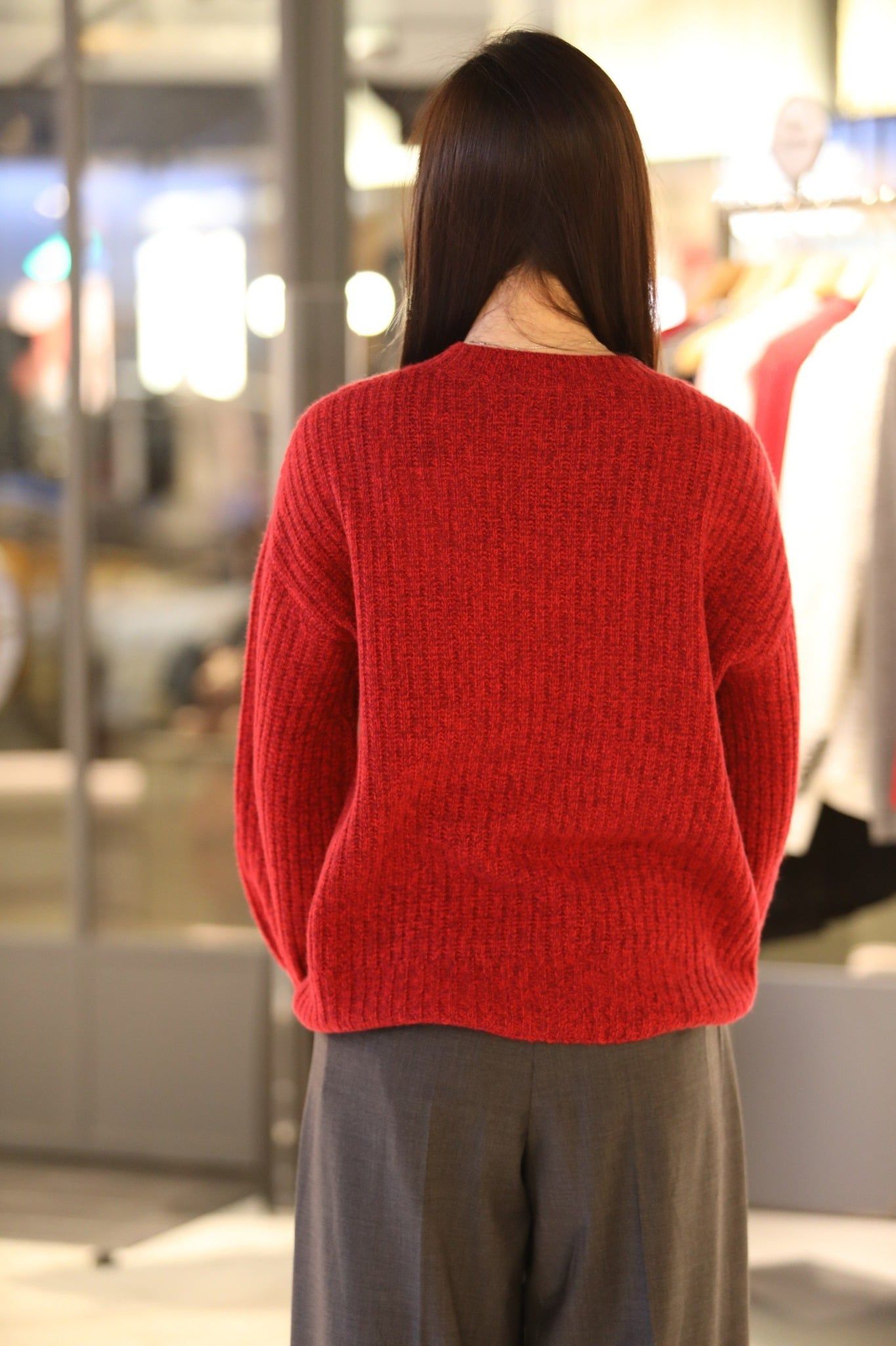  Áo Len đỏ dài tay dáng dài Cashmere logo ngực 