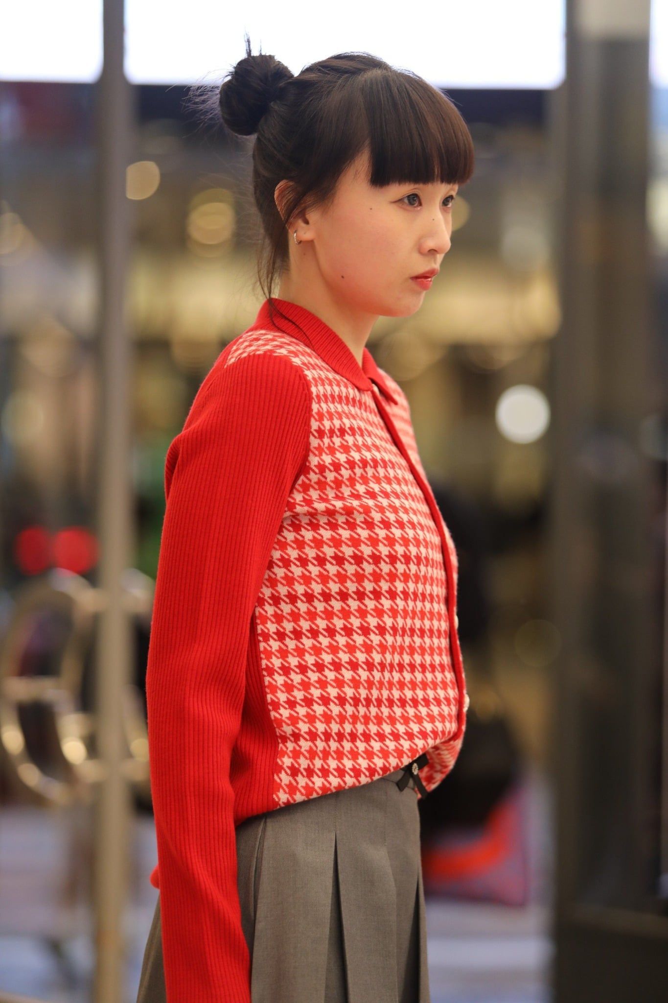  Áo CDG đỏ cổ polo. kẻ caro trắng 
