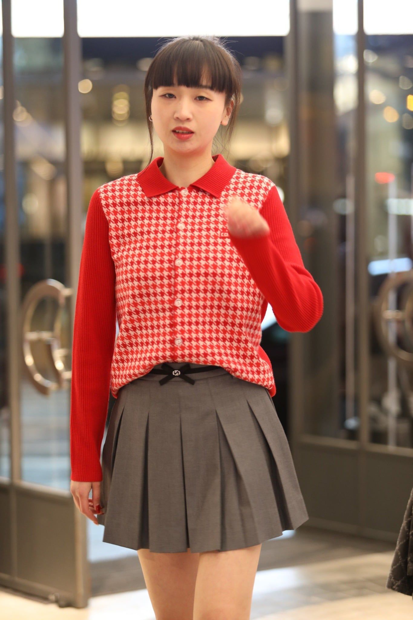  Áo CDG đỏ cổ polo. kẻ caro trắng 