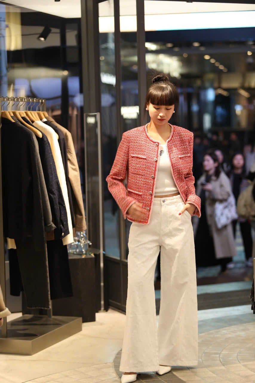  Áo tweed đỏ cam viền trắng 