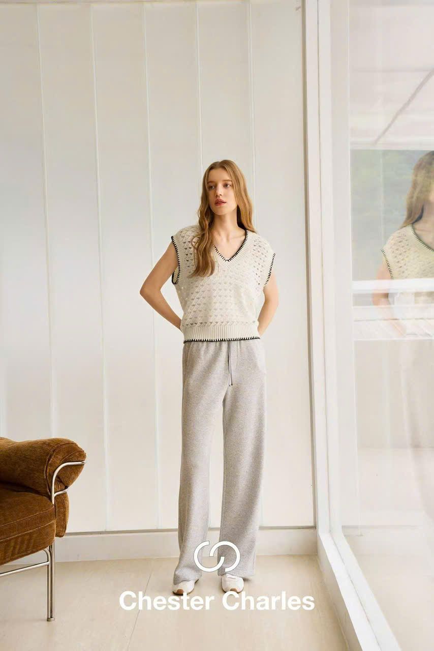  Áo gile trắng lưới viền đen 