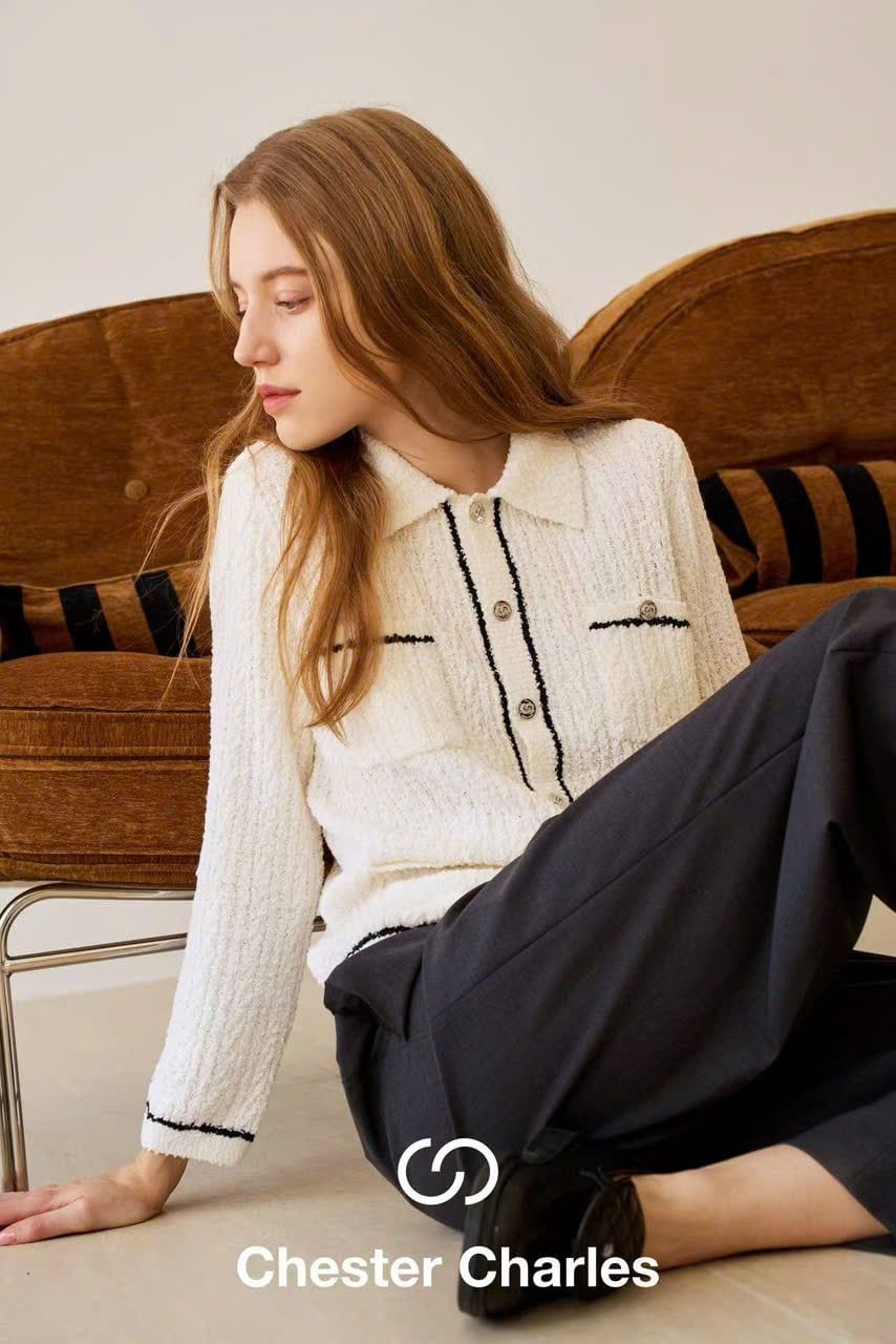  Áo CDG trắng dáng dài viền đen 