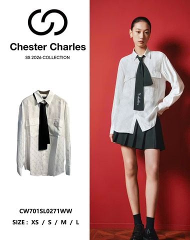  1.Áo SM lụa full logo trắng, 2 túi trước mix cavat đen 