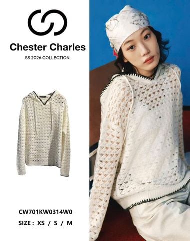  1.Áo len trắng lưới có mũ, viền đen 