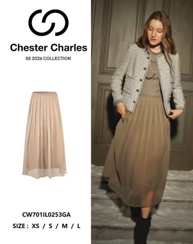  1.Chân váy dài voan lụa màu be 