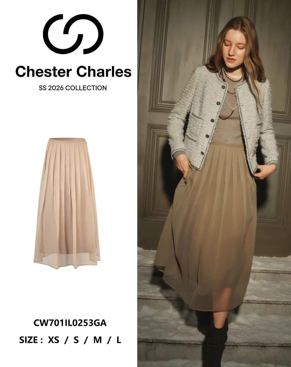  1.Chân váy dài voan lụa màu be 