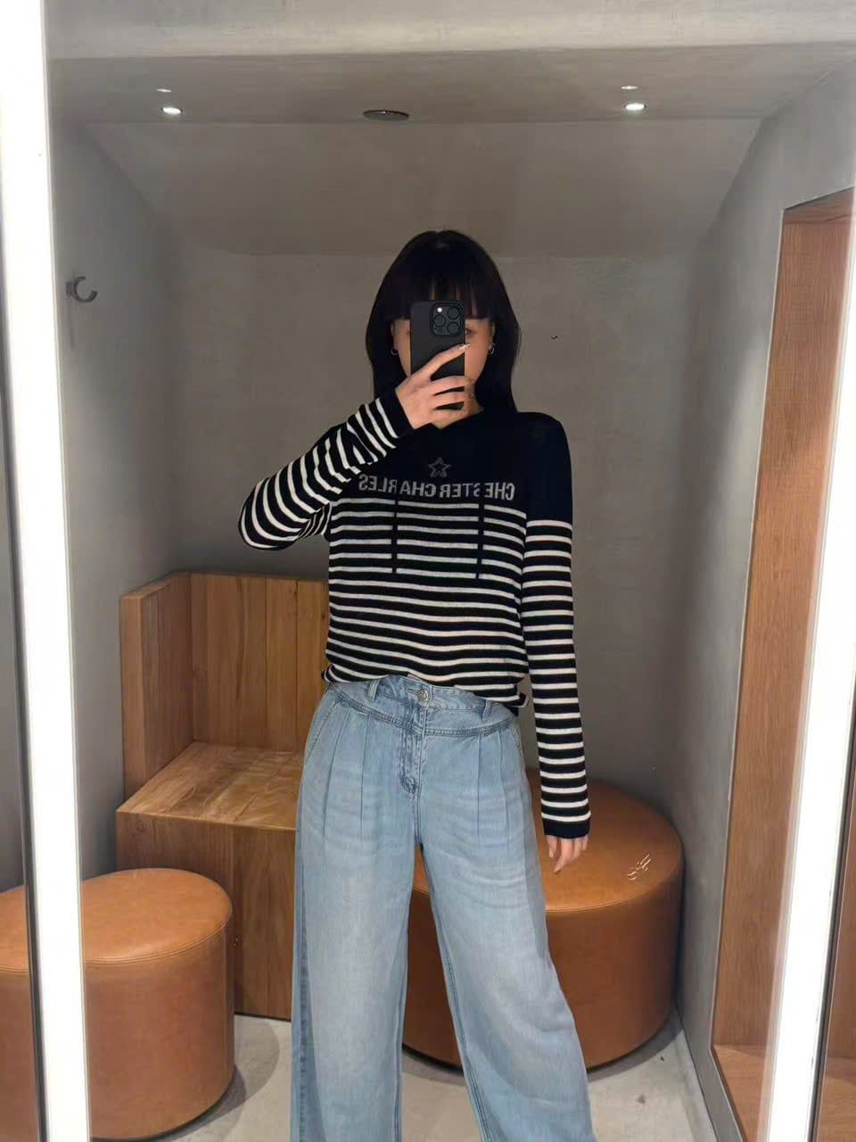  Áo dài tay có mũ, kẻ trắng- ngôi sao giữa 