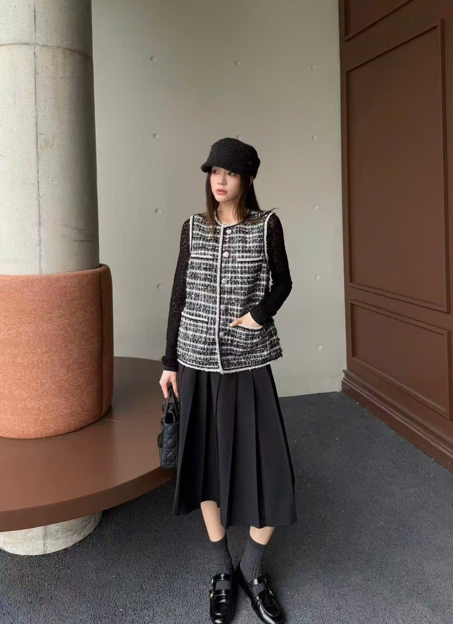  1.Ghile tweed xám - viền trắng 