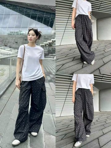  Quần gió xám full logo -dây rút 