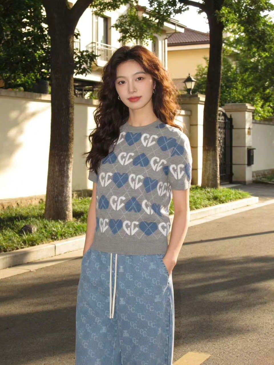  Quần Jean giấy xanh cạp chun logo gấu 