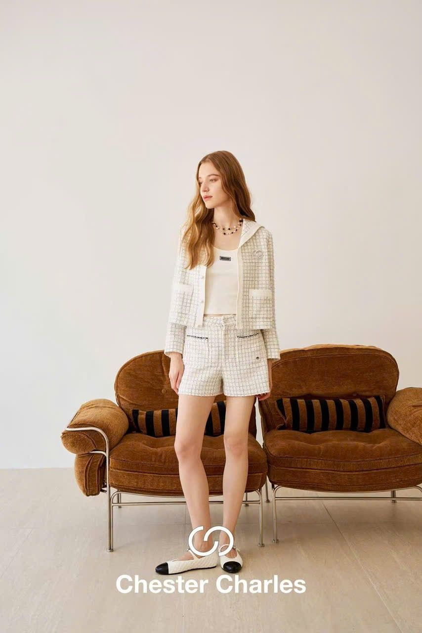  Bộ Áo CDG trắng 2 túi logo trước ngực và Quần short trắng set 