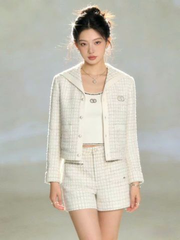  Bộ Áo CDG trắng 2 túi logo trước ngực và Quần short trắng set 