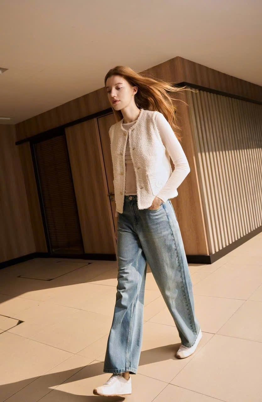  Áo gile trắng xù 