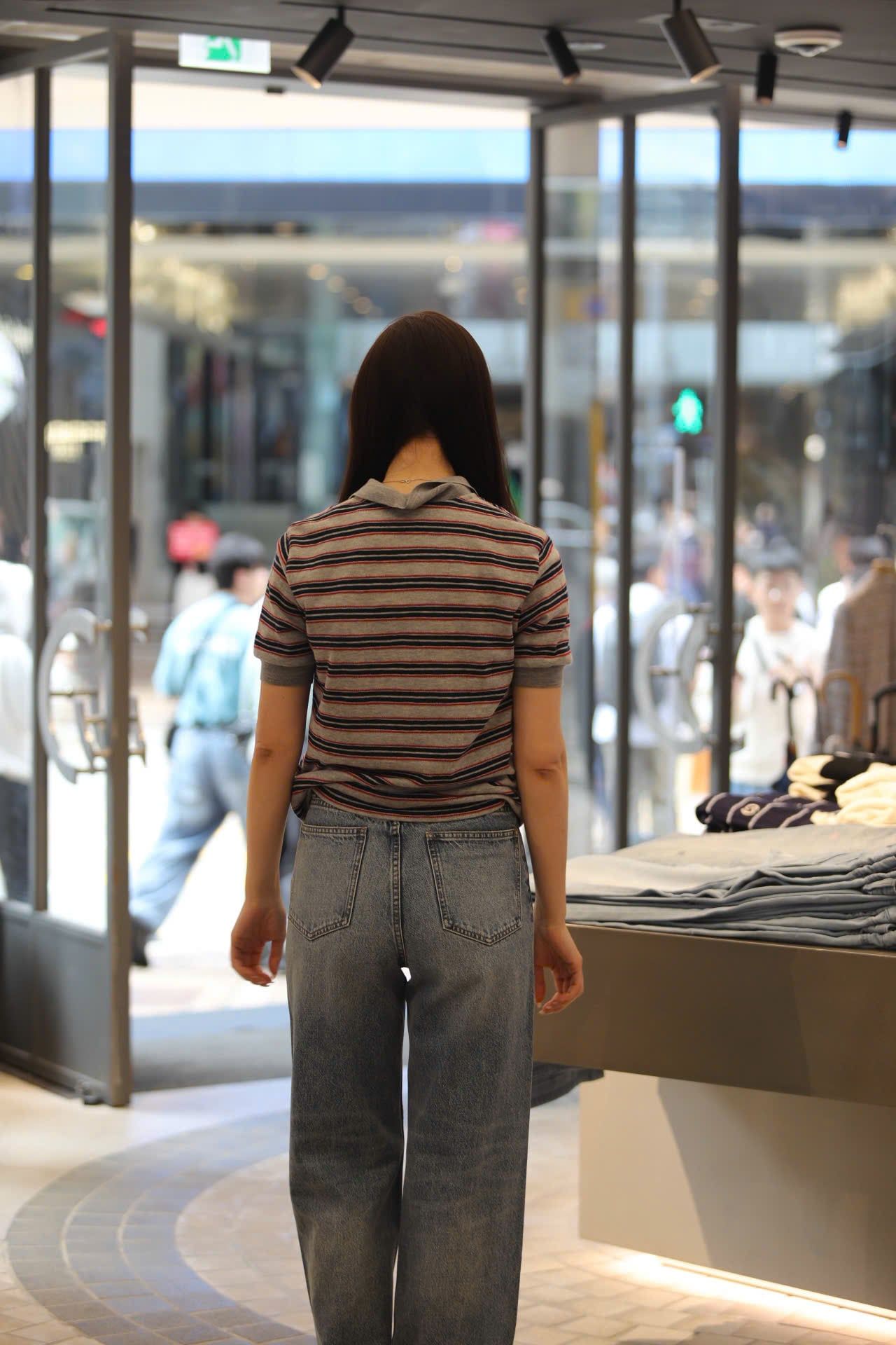  Áo polo xám ngắn tay kẻ đỏ xanh 