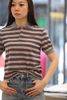  Áo polo xám ngắn tay kẻ đỏ xanh 