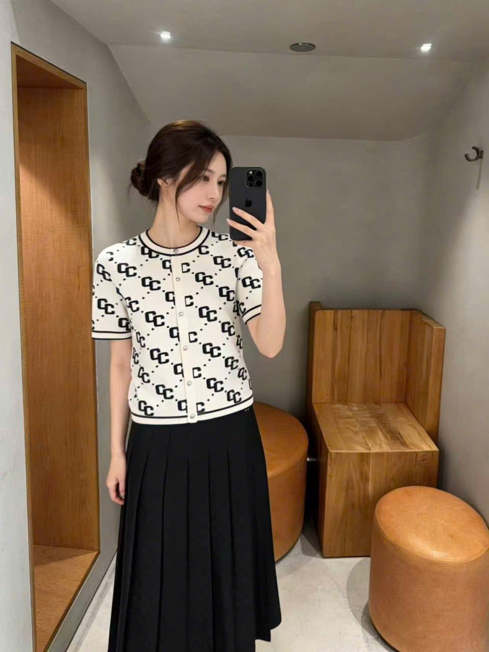  Áo CDG trắng ngắn tay full logo CC 