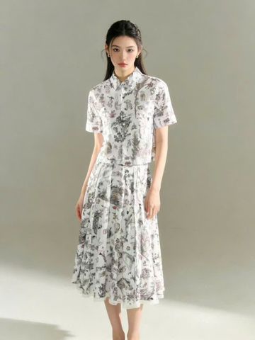  Áo sơ mi trắng ngắn tay , họa tiết gấu 