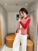  Áo CDG đỏ cổ polo. kẻ caro trắng 