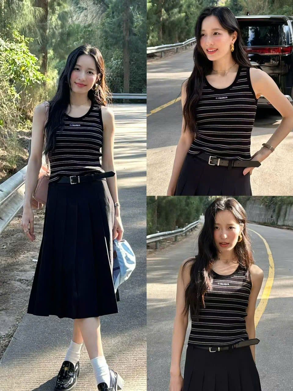  Áo tanktop kẻ đen trắng 
