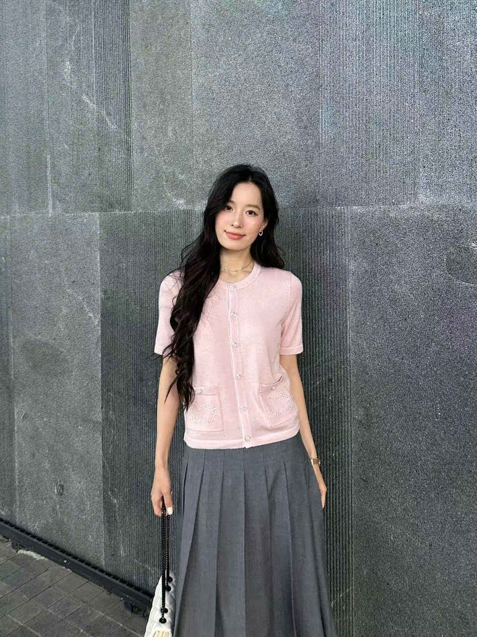  áo CDG hồng ngắn tay full logo 