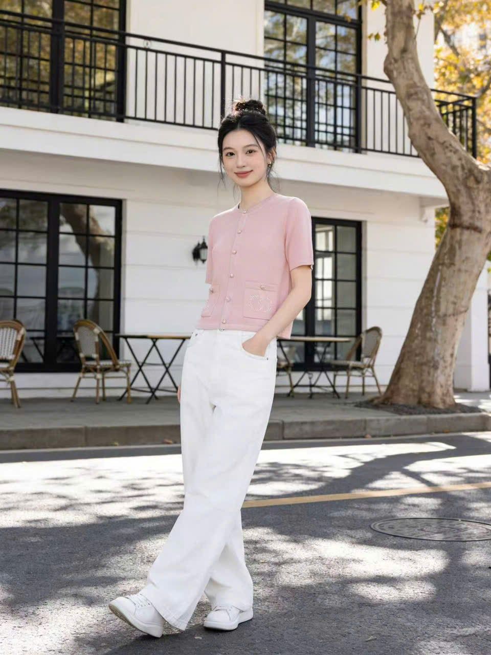  áo CDG hồng ngắn tay full logo 