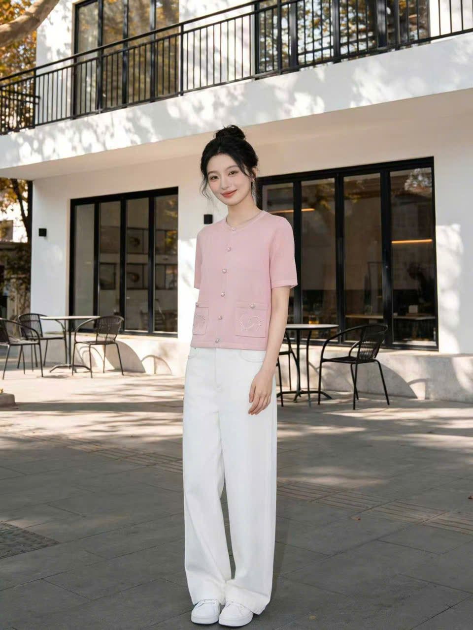  áo CDG hồng ngắn tay full logo 