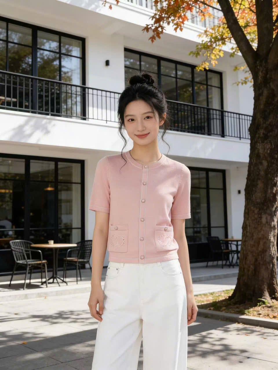  áo CDG hồng ngắn tay full logo 