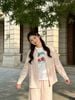  Bộ Áo sơ mi và quần dài cạp chun - be hồng nhạt logo trắng set 