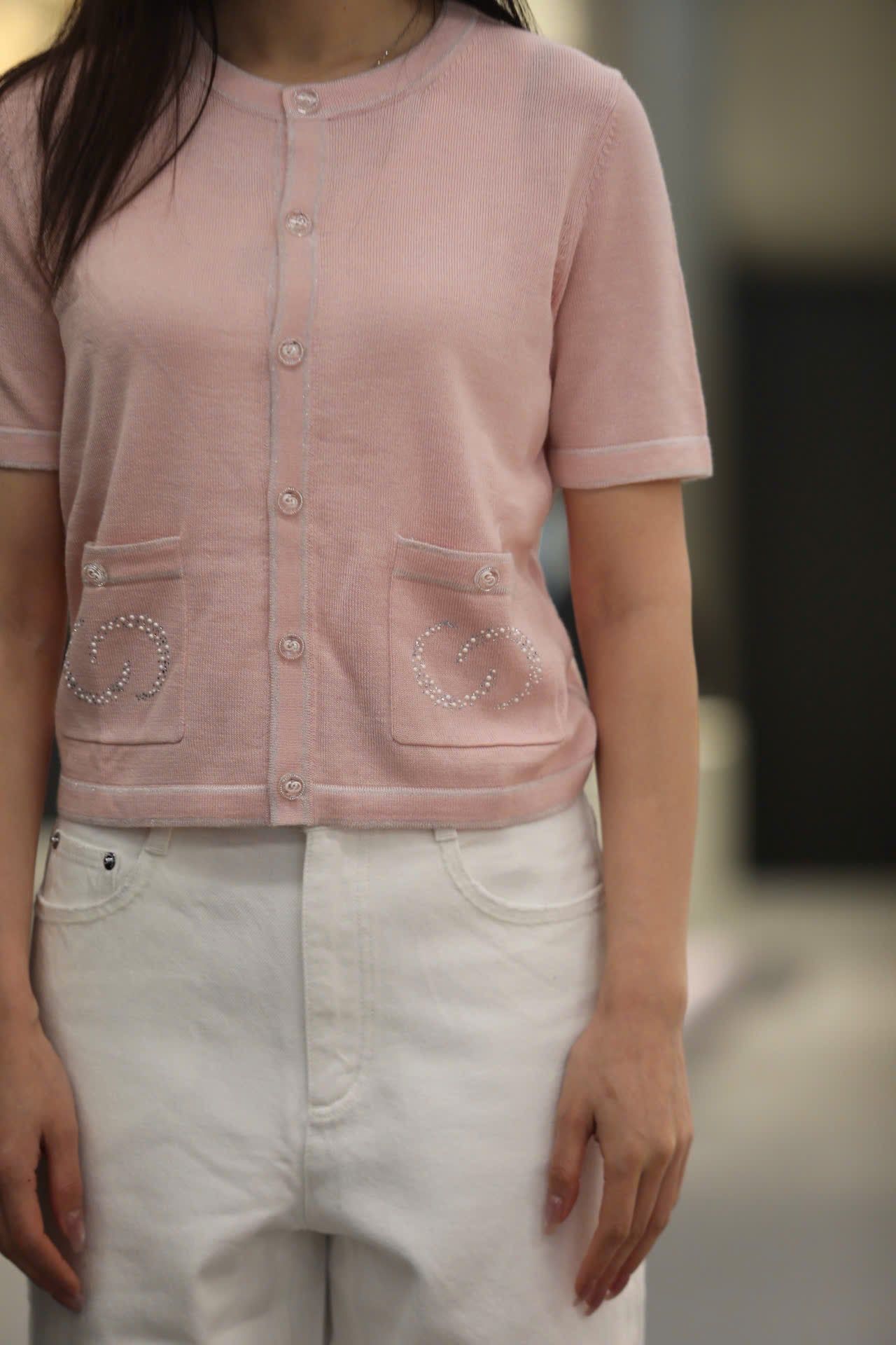  áo CDG hồng ngắn tay full logo 