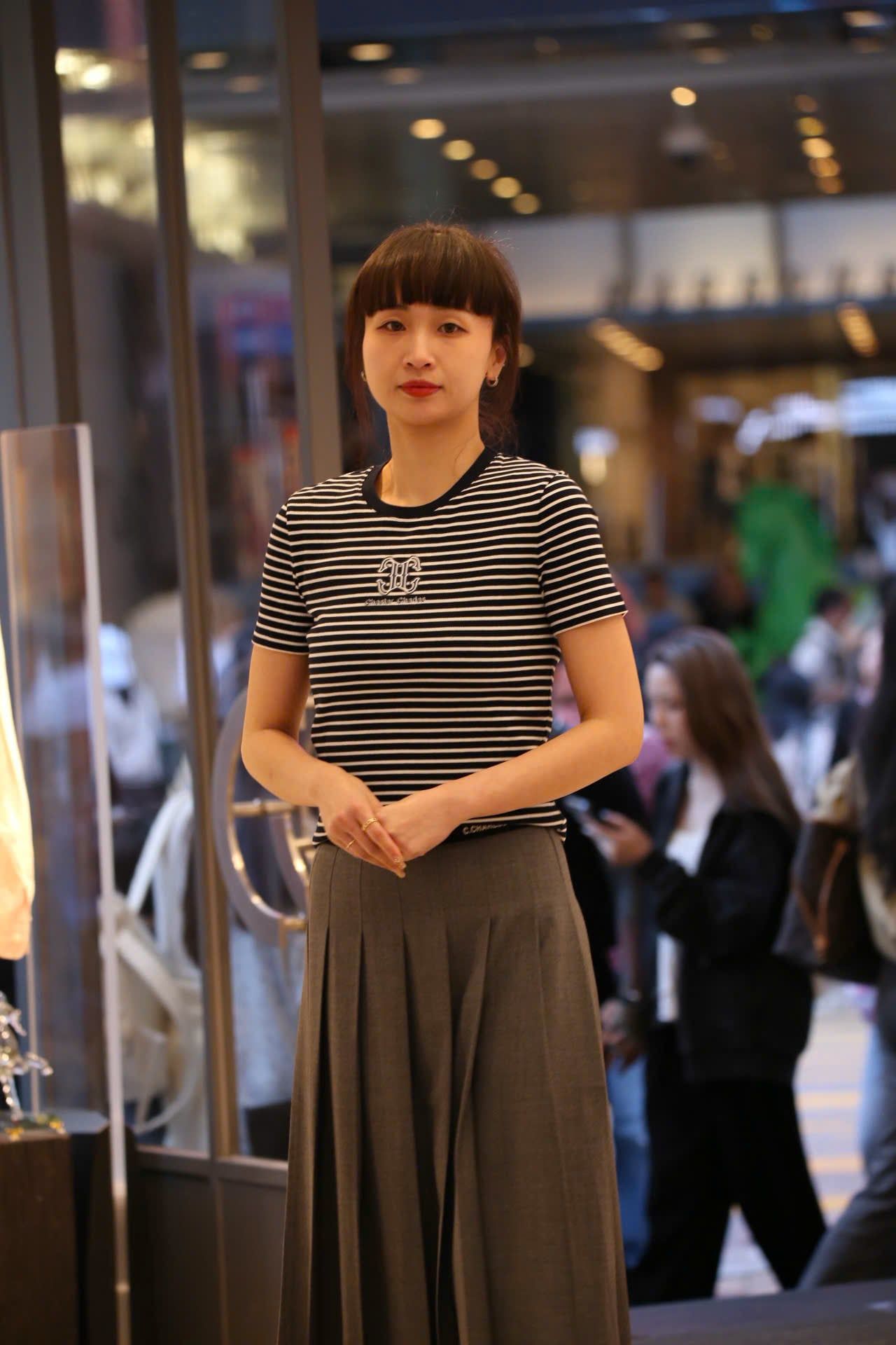  Chân váy dài xếp ly xám đai đen 