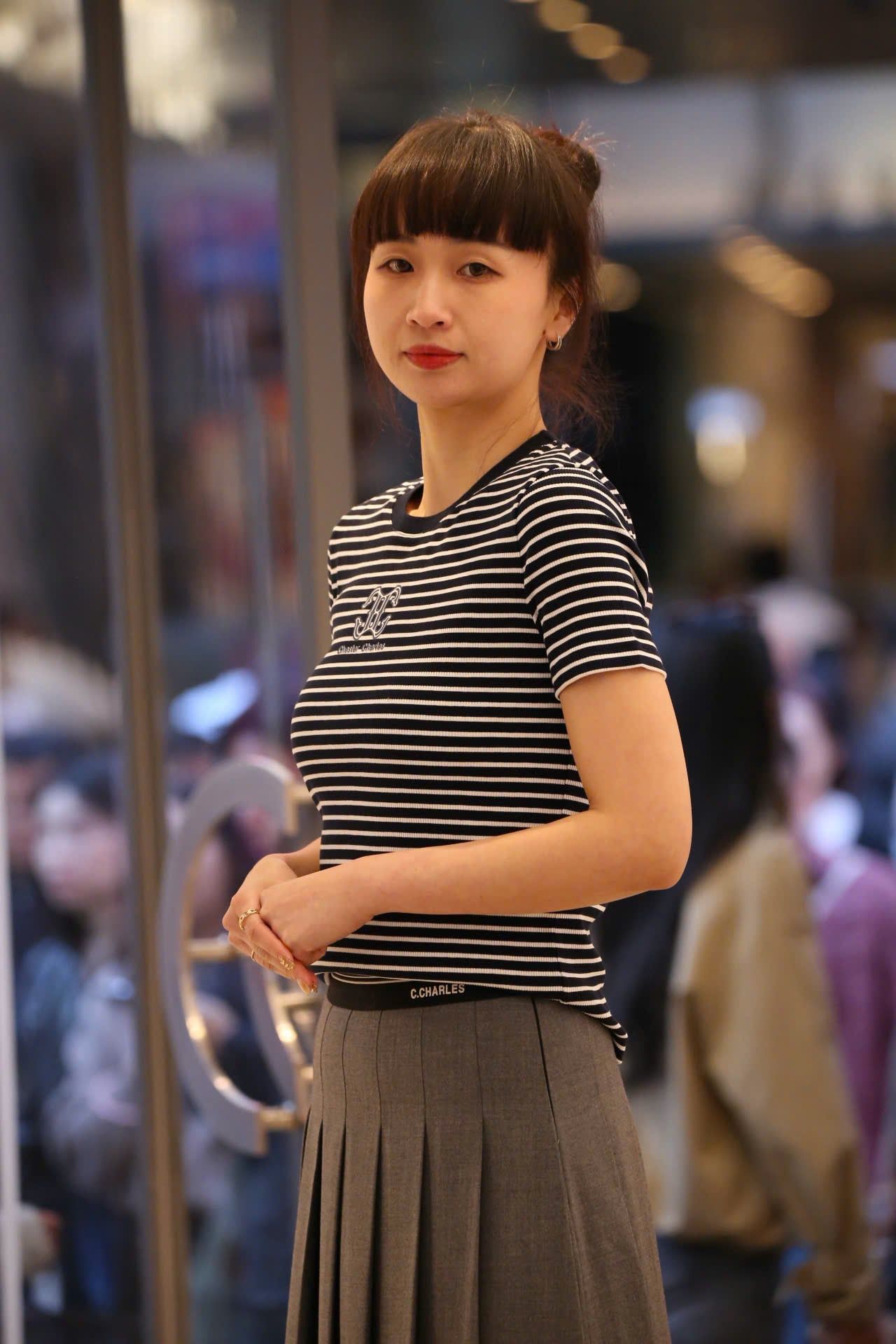  Chân váy dài xếp ly xám đai đen 