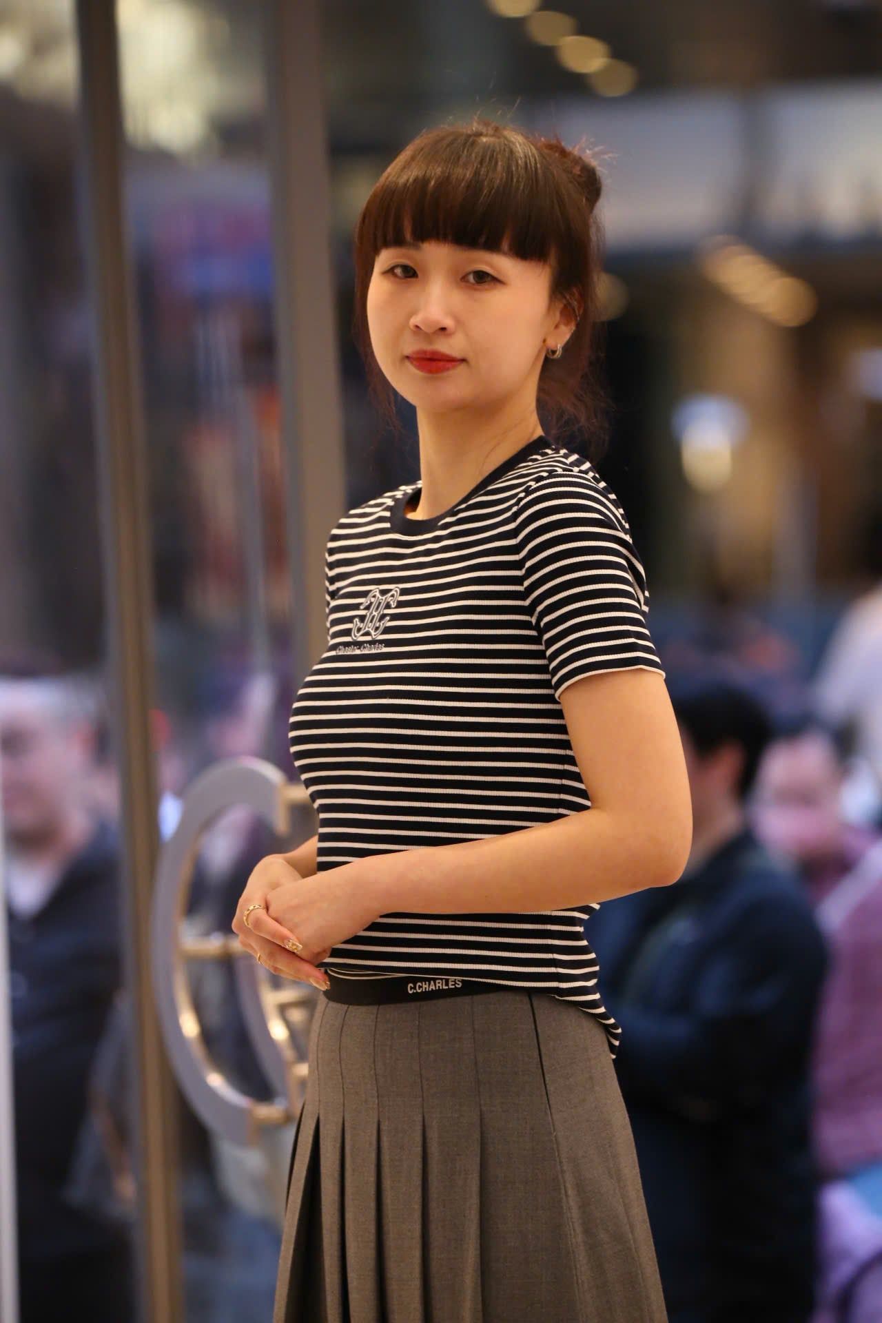  Chân váy dài xếp ly xám đai đen 