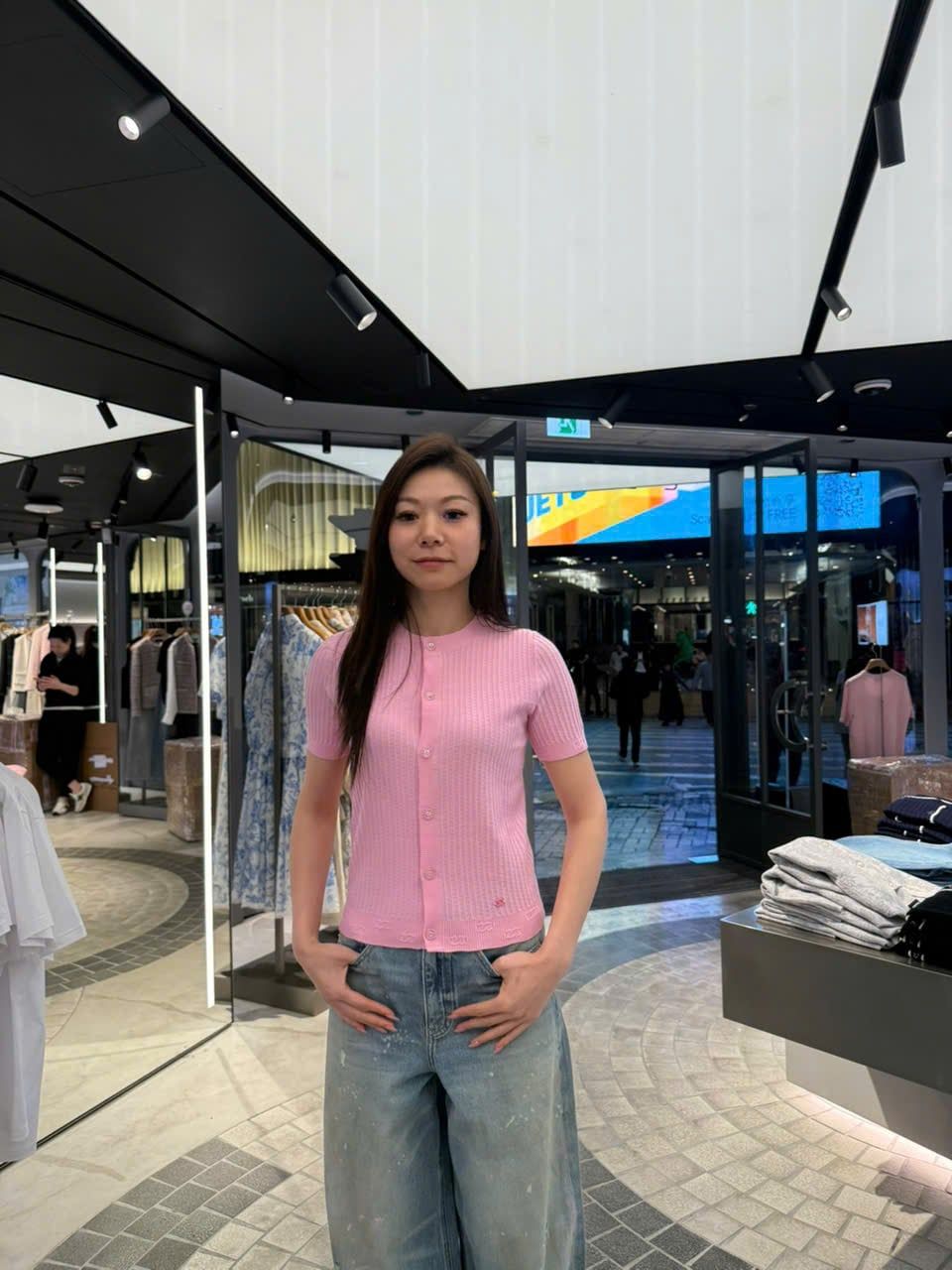  Áo CDG hồng ngắn tay gấu bo logo 
