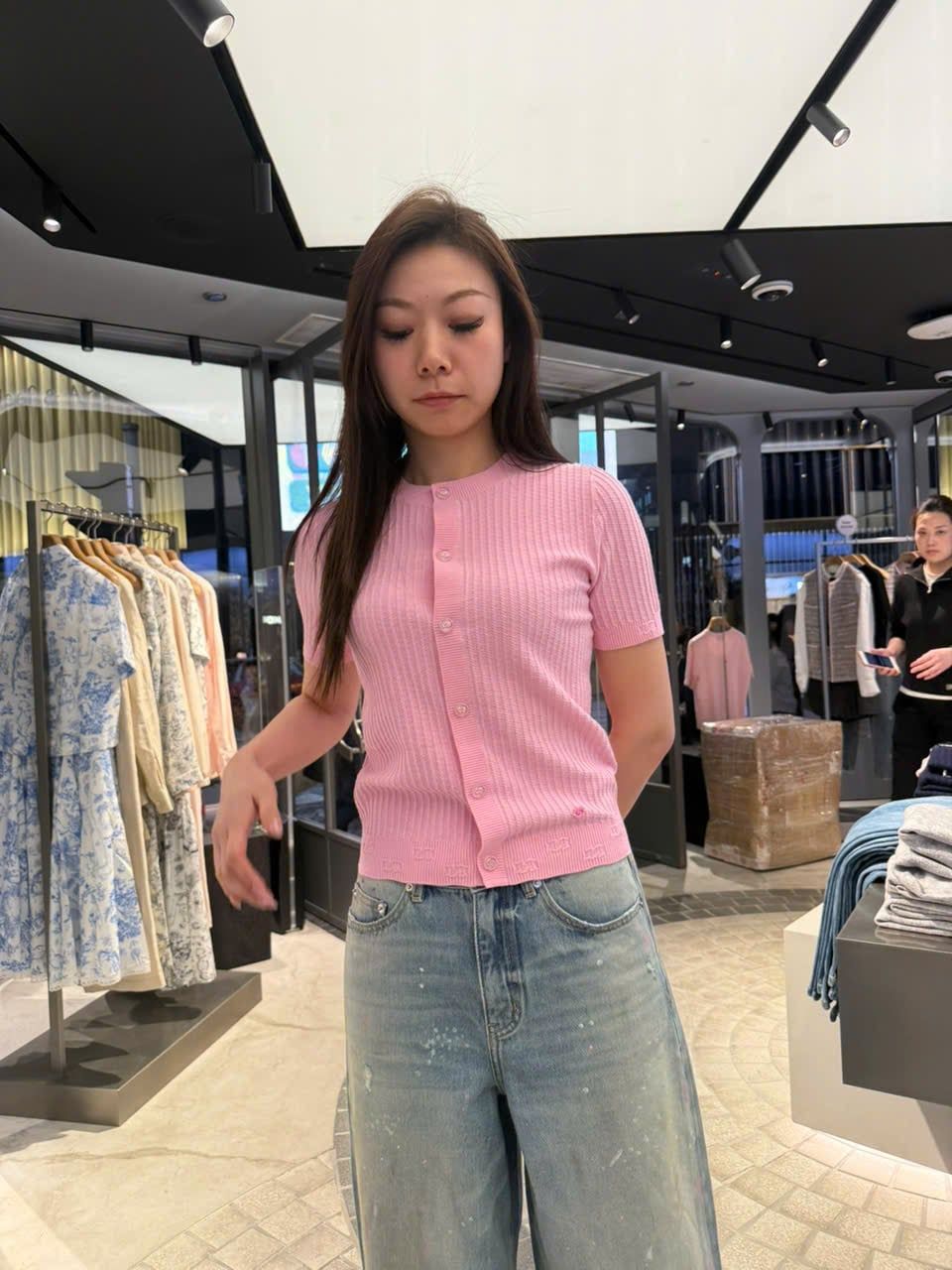  Áo CDG hồng ngắn tay gấu bo logo 