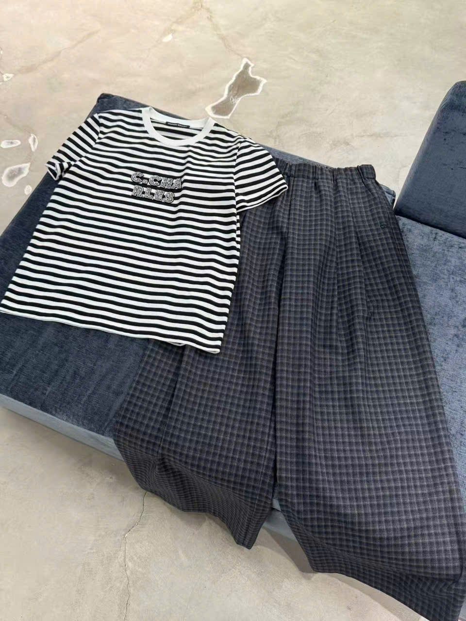  Quần vải kẻ caro nhỏ cạp chun 