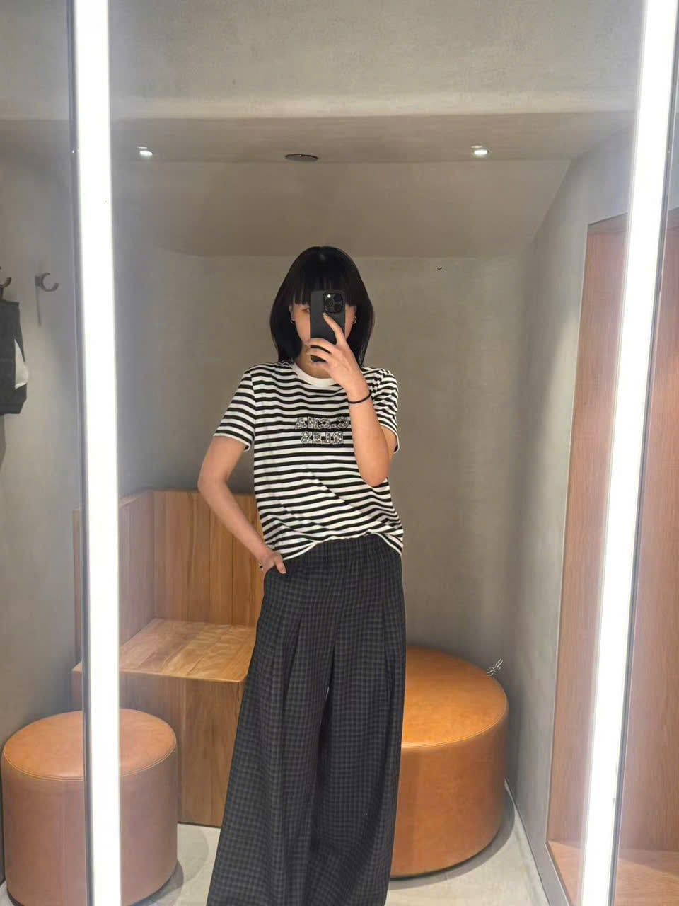  Quần vải kẻ caro nhỏ cạp chun 