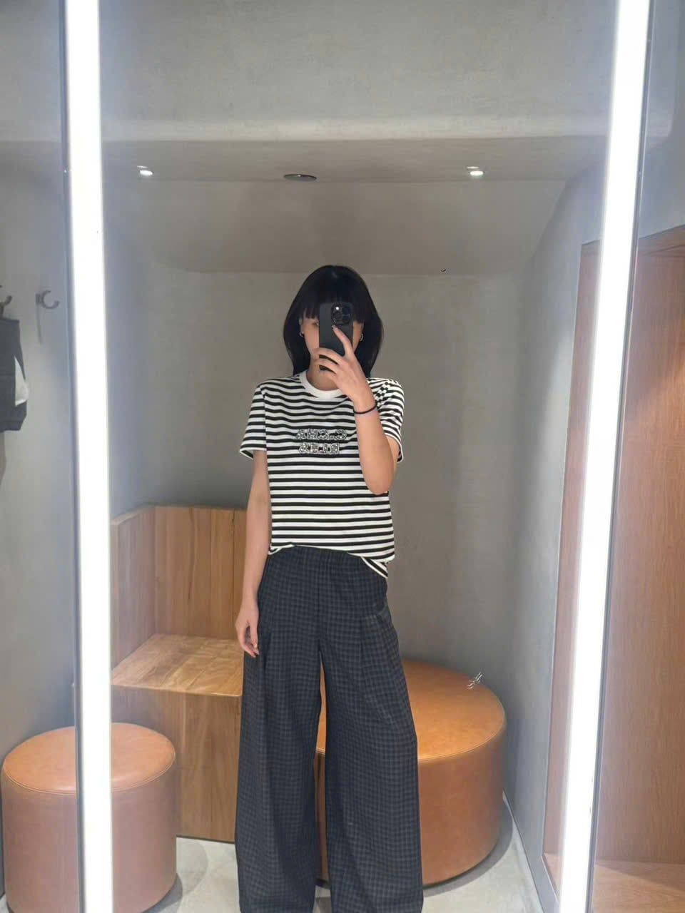  Quần vải kẻ caro nhỏ cạp chun 